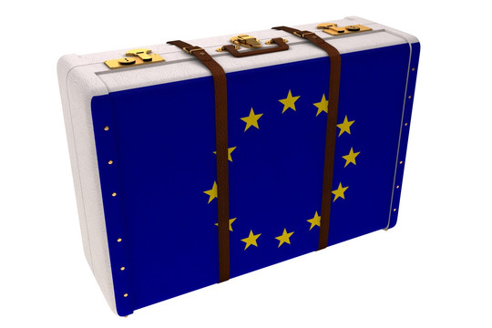 欧盟旗帜的手提箱