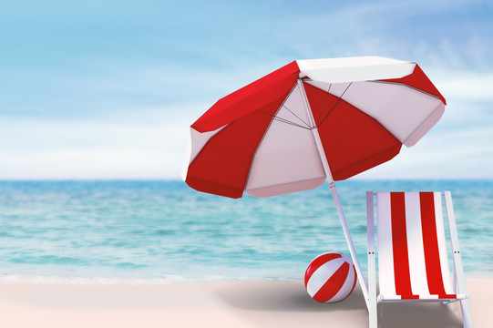 沙滩椅和遮阳伞