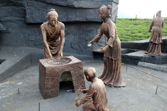 古代做茶铜雕