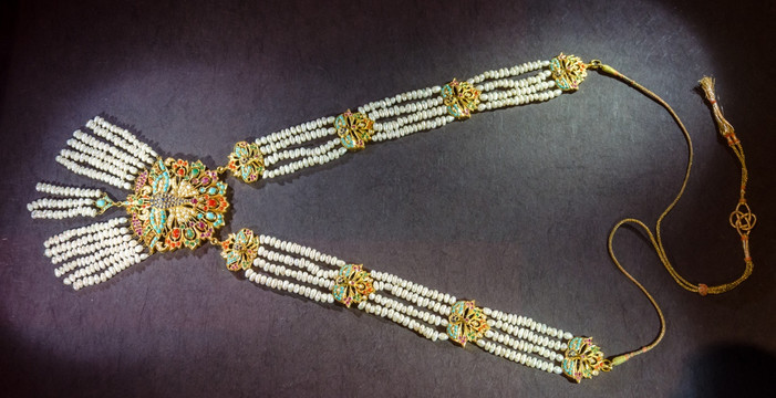黄金珍珠珐琅吊坠 天然珍珠项链