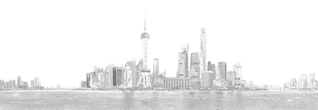 上海外滩全景线描 大画幅