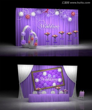 紫色西式婚礼模型