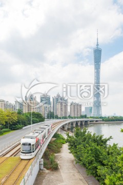 广州景色 有轨电车 城轨 珠江