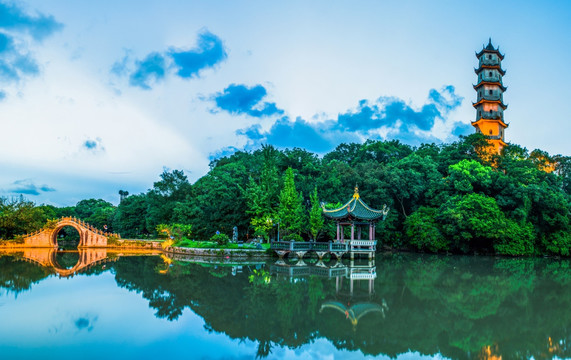 园林景观夜景 江心屿