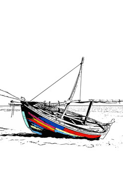 现代海滩小船装饰画