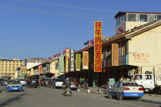 若尔盖县城风光 街景 出租车