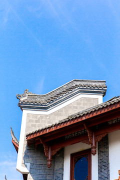 传统民居建筑青砖墙灰瓦