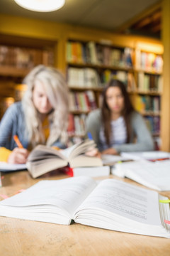 在图书馆里学习的女大学生