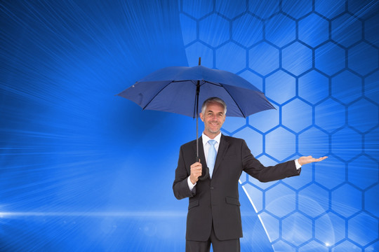 商务男人撑伞的复合形象