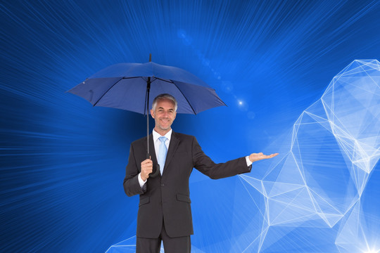 商务男人撑伞的复合形象