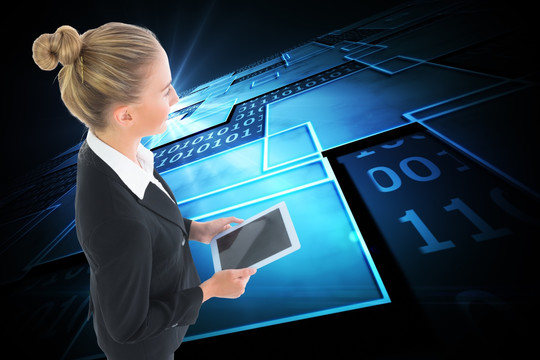 商务女人使用平板电脑的复合形象