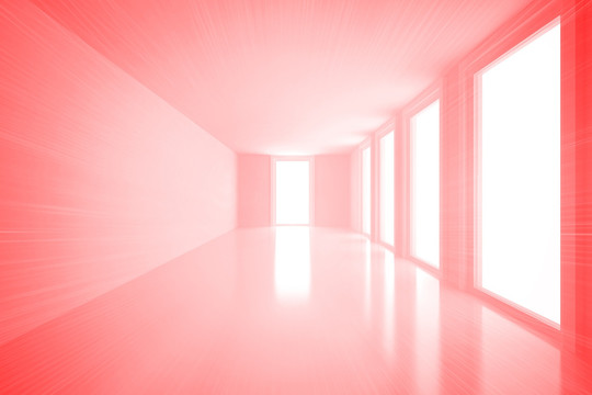 明亮的红色房间与窗户