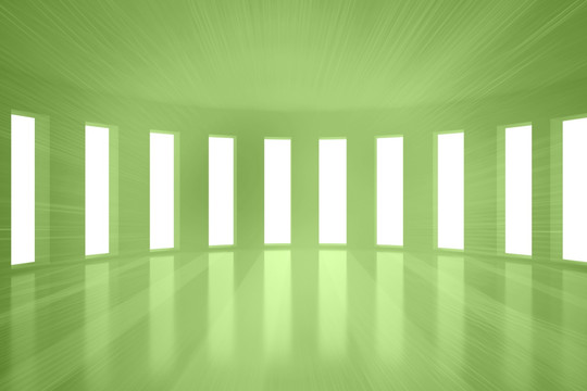 明亮的绿色房间与窗户