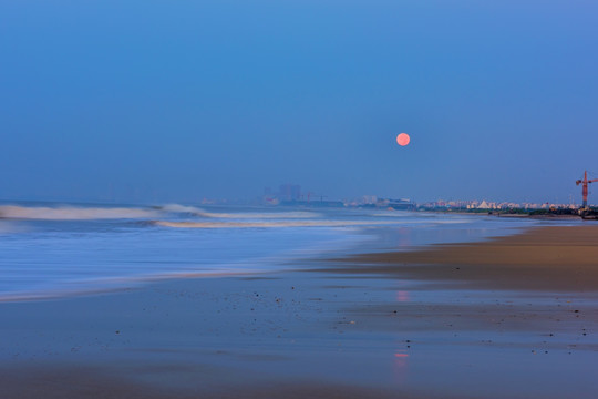 月亮 大海 海滩