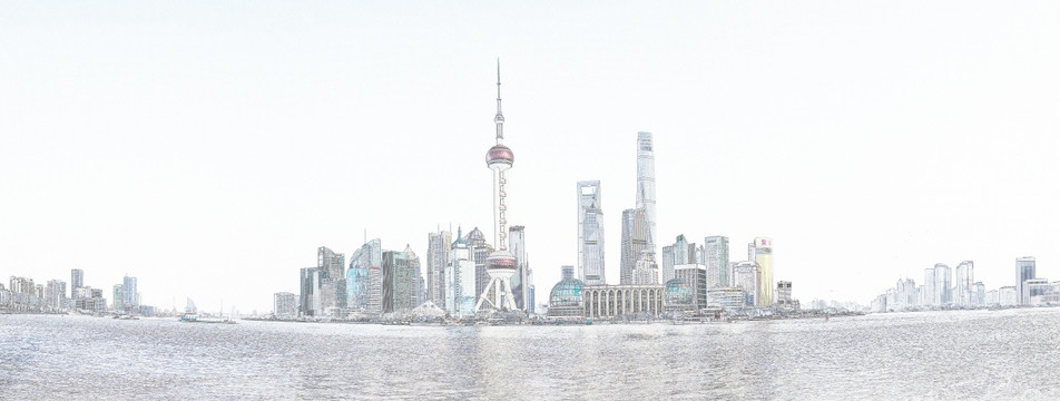 上海外滩风光全景线描