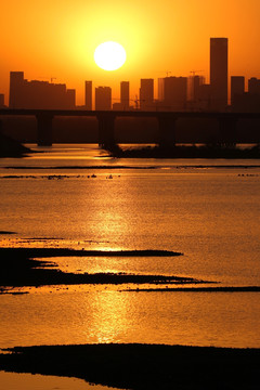 大河夕阳 城市落日