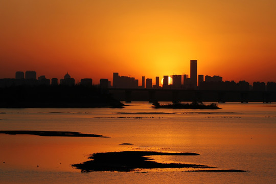 大河夕阳 城市落日