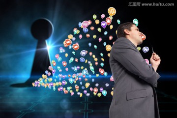 男人思考的复合形象