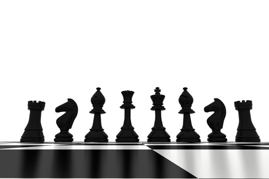 国际象棋黑棋子和棋盘