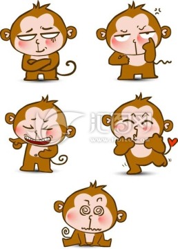 插画一组可爱的小猴子