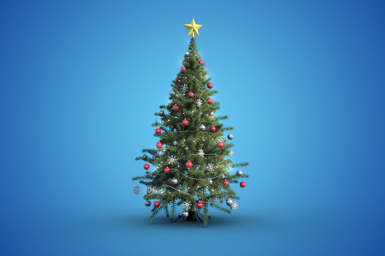 蓝色背景上的圣诞树
