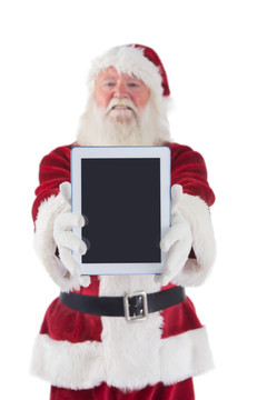 拿着平板电脑的圣诞老人