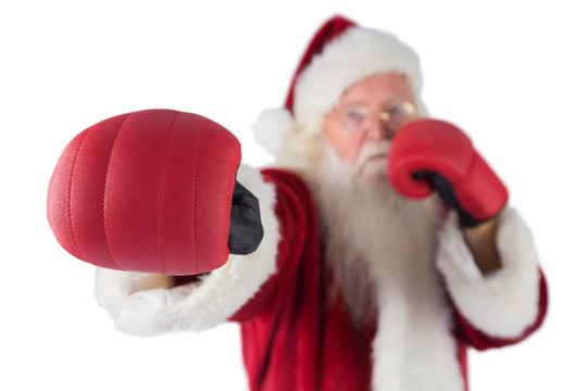 戴着拳击手套的圣诞老人