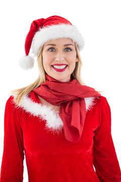 微笑的金发女人穿着圣诞衣