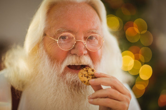 快乐的圣诞老人吃一块饼干