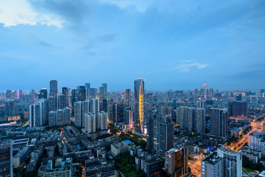 俯瞰成都市中区明宇豪雅饭店夜景