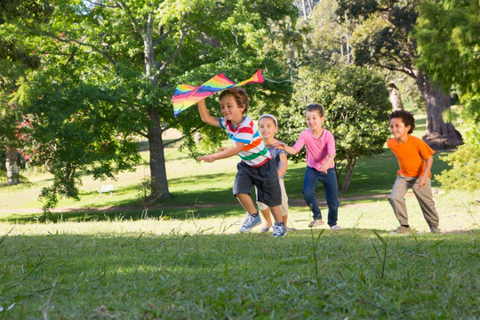 孩子们在公园里玩风筝