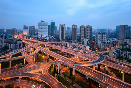 俯瞰成都二环路营门口立交桥夜景