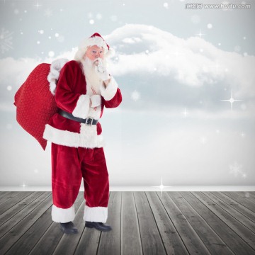 站在木地板上的圣诞老人