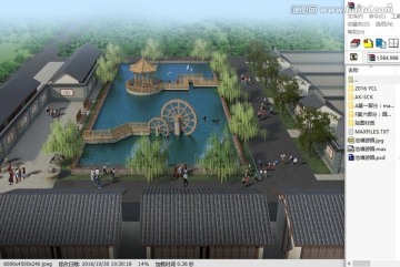 池塘游园鸟瞰效果图3d模型