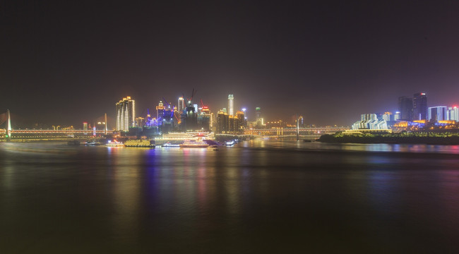 重庆夜景朝天门两江交汇全景