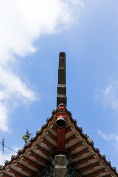 白云山能仁寺建筑一角仰视飞檐