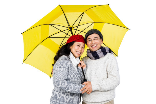微笑着撑伞的夫妇