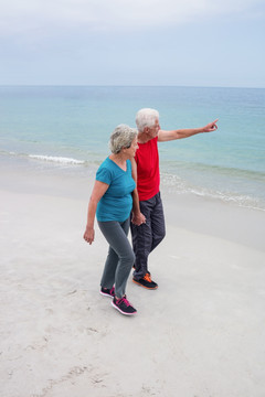 在海边散步的老夫妇