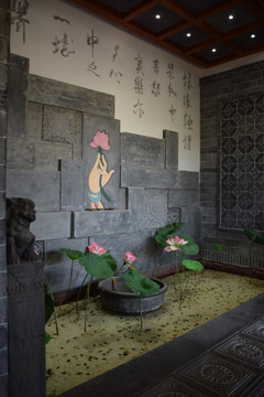 唐语砖雕莲花手艺术墙影壁