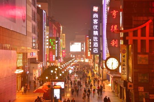 成都春熙路步行街 夜景俯拍