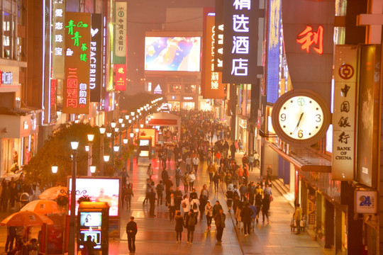 成都春熙路步行街 夜景俯拍