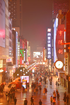 成都春熙路步行街 夜景俯拍