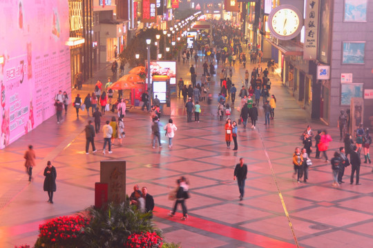 成都春熙路步行街 夜景俯拍