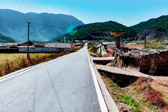 中国泸沽湖前所乡村庄公路