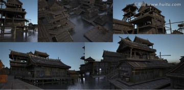 3D模型中国古建水上民居