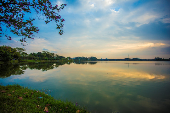 湖光山色 夕阳美景