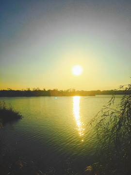 夕阳西照湖光潋滟