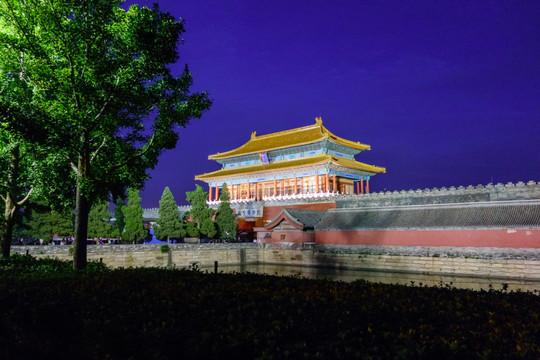 北京故宫神武门夜景