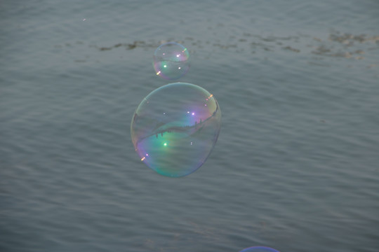 反射着湖边风光的泡泡