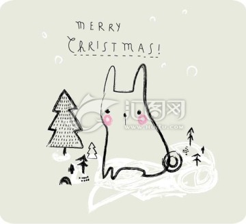 手绘圣诞小兔